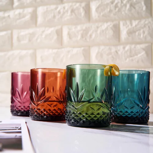 Miniatura 4 de Vasos irrompibles de plástico Tritan para cóctel, whisky, agua y vino Juego de 4 vasos Rocas reutilizables a la antigua, colores pastel Tenue