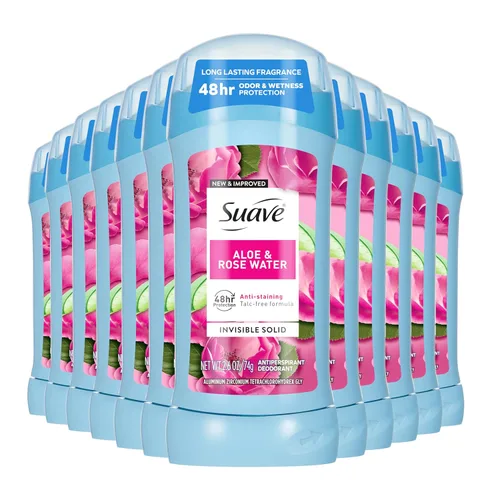 Suave Desodorante antitranspirante para mujeres, desodorante invisible para las axilas, protección contra olores y humedad, aloe y agua de rosas,