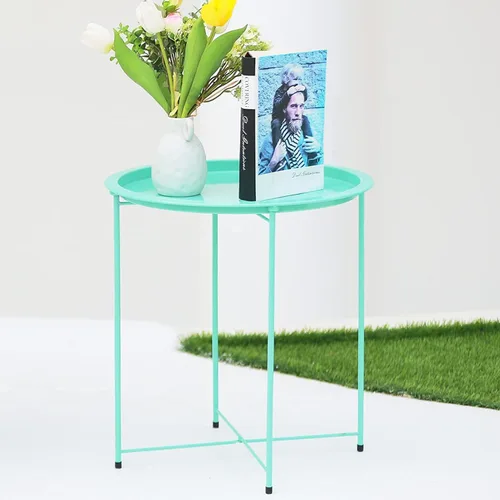 Miniatura 9 de Garden 4 you Juego de 2 mesas auxiliares, mesa auxiliar para exteriores, mesa pequeña para patio, mesa auxiliar de metal, mesa auxiliar redonda Verde