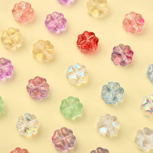 Miniatura 2 de LiQunSweet 100 cuentas de cristal checo transparentes de 10 colores, cuentas sueltas de hoja de trébol para hacer joyas y manualidades, 0.295 x