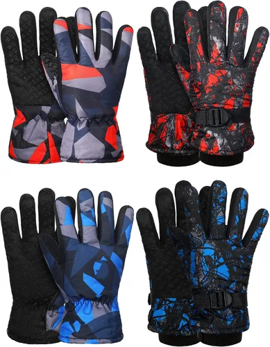 4 pares de guantes de invierno unisex para niños, impermeables, guantes de esquí para la nieve, guantes de esquí gruesos y cálidos para niños de 8 a