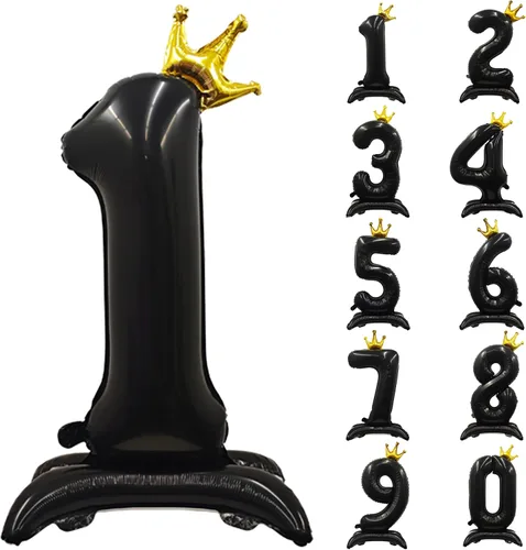 Miniatura 49 de Globos de aluminio grandes con corona negra número 0 para niños y niñas, cumpleaños, boda, aniversario, fiesta, baby shower, suministros 0