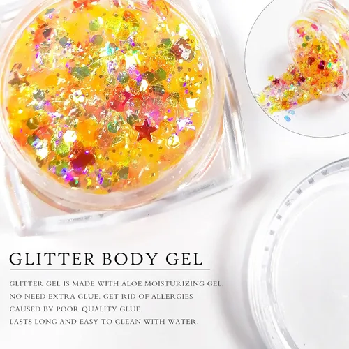 Miniatura 5 de Ownest Juego de gel holográfico con purpurina gruesa de 12 colores, para fiesta de Navidad, maquillaje, cara, cuerpo, labios, cabello, uñas, #00