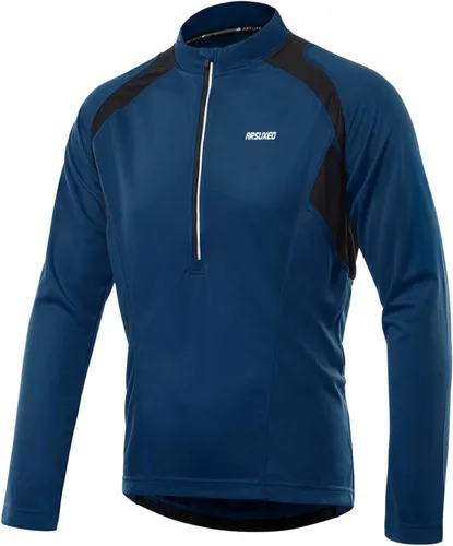 Miniatura 30 de ARSUXEO Camisetas de ciclismo de media cremallera para hombre Camisas de ciclismo de montaña de manga larga 6031
