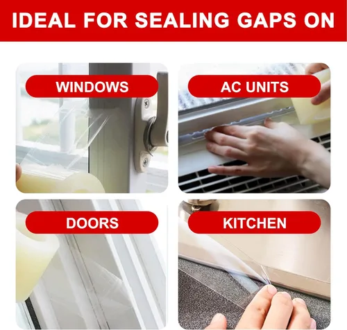 Miniatura 4 de Cinta transparente para sellado de ventana, 2 pulgadas x 35 yardas, cinta adhesiva para aislamiento de ventanas sin residuos, transparente