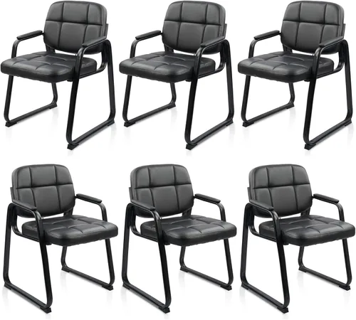 Miniatura 37 de CLATINA Sillas de recepción de espera sin ruedas, silla de invitados de cuero con brazos acolchados, modernas sillas de escritorio de oficina marrón