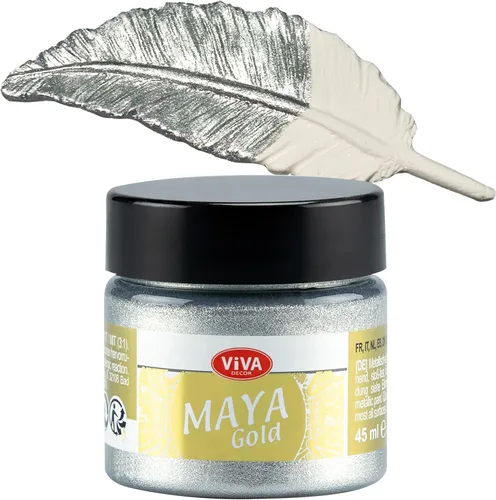 Viva Decor Maya Gold (Plata) 1.52 onzas líquidas - Pintura acrílica metálica brillante para trabajos creativos en madera, vidrio y porcelana.