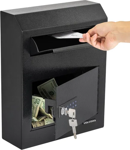 Volcora Caja de llaves con cerradura, caja de depósito con ranura de caída, caja fuerte de dinero con teclado digital, caja fuerte para negocios,