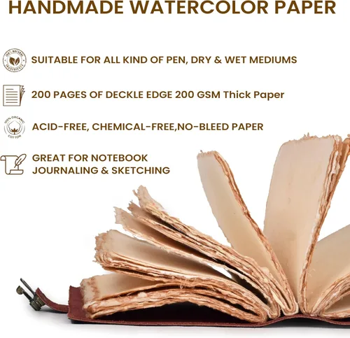 Miniatura 4 de Leather Village Cuaderno encuadernado en piel vintage para mujeres y hombres - Libro de sombras - Cierre con llave - 200 páginas de papel hecho a