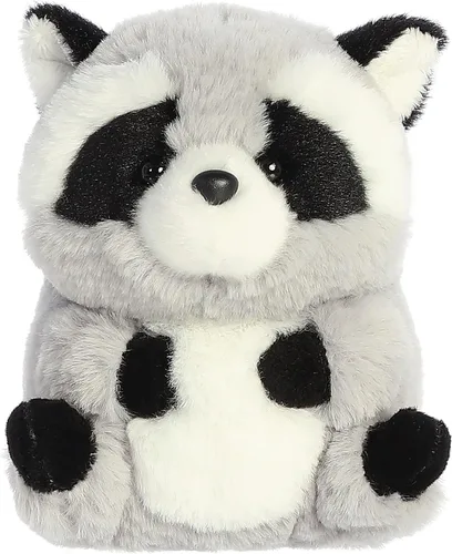 Aurora Round Rolly Pet Ripley Raccoon Peluche - Adorables compañeros - Diversión sobre la marcha - Gris 5 pulgadas