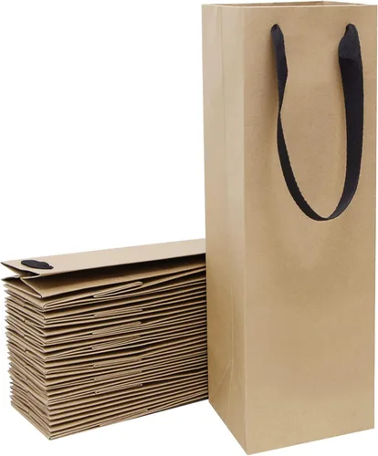 Miniatura 14 de Aimyoo Bolsas para botellas de vino negro de 4 x 4 x 14 pulgadas, paquete de 10 bolsas de regalo grandes de papel kraft con asas a granel