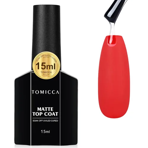 TOMICCA Capa superior de gel mate, 0.5 onzas líquidas, acabado mate para esmalte de uñas de gel, remojar LED UV para curar de larga duración para