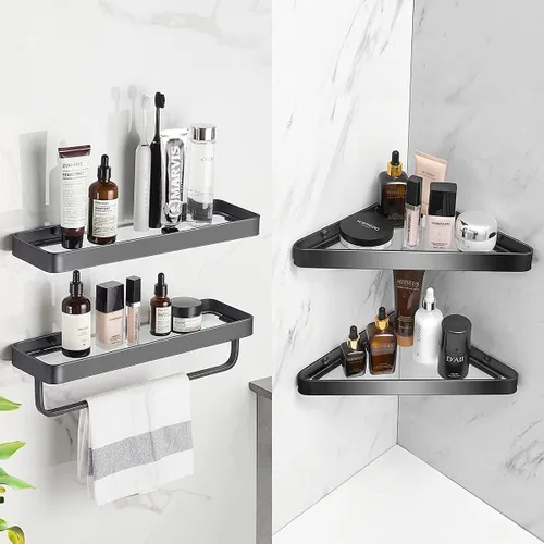 Miniatura 8 de VOLPONE Estantes de baño Estante de vidrio montado en la pared para estante flotante, estantes de vidrio templado, organizador de pared de baño de 2