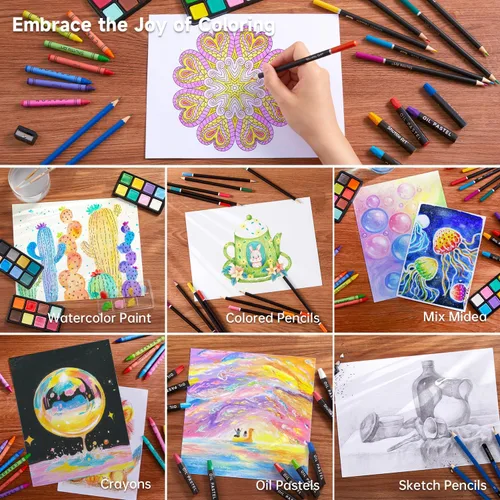 Miniatura 6 de Shuttle Art - Juego de 149 piezas de arte de lujo, suministros de arte en estuche de madera, kit de dibujo y pintura con crayones, lápices de Marrón