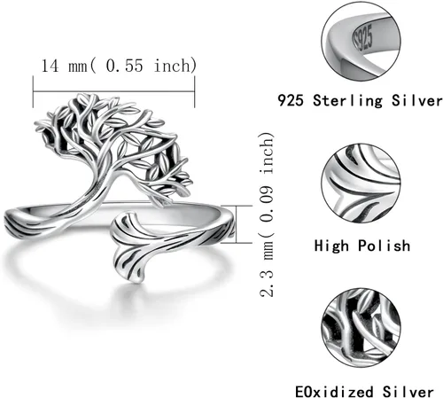 Miniatura 7 de zaxsj TreeofLifeRingsforWomen925SterlingSilverRetroCelticKnotIrishTreeofLifePendantNecklaceRingJewelryGiftsforWomen