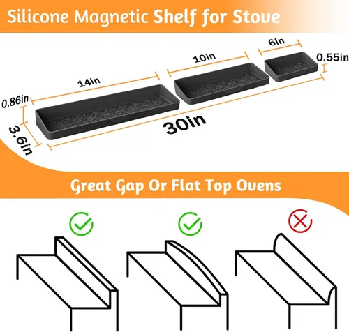Miniatura 2 de Foeacry Estante magnético de silicona para estufa de 30/24/20 pulgadas para utensilios de cocina, suave, flexible, fuerte, magnético, resistente al