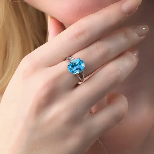 Miniatura 45 de Gem Stone King Anillo solitario con piedra preciosa de 3.00-7.00 quilates Plata de ley 925 Ovalado de 0.47 x 0.49 pulgadas Anillo