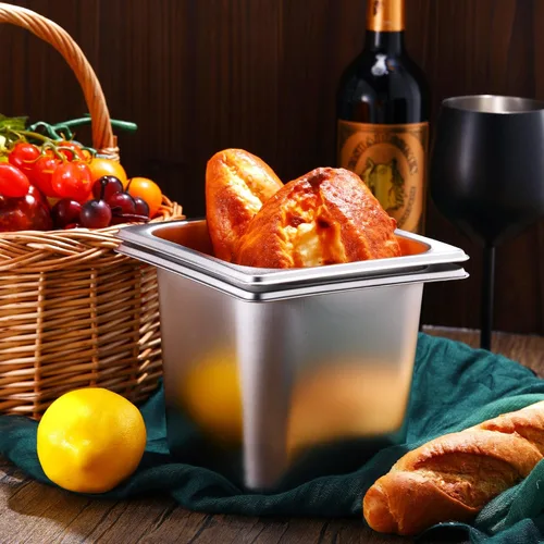 Miniatura 4 de Thenshop Paquete de 10 sartenes de acero inoxidable para hoteles de 1/4 de 6 pulgadas de profundidad, bandeja de comida de metal comercial