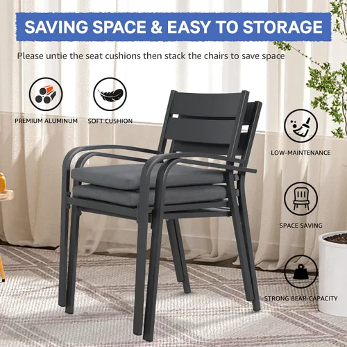 Miniatura 6 de Soleil Jardin Sillas de comedor de aluminio para exteriores de 2 piezas con cojines, sillas apilables para balcón, jardín, patio, acabado verde