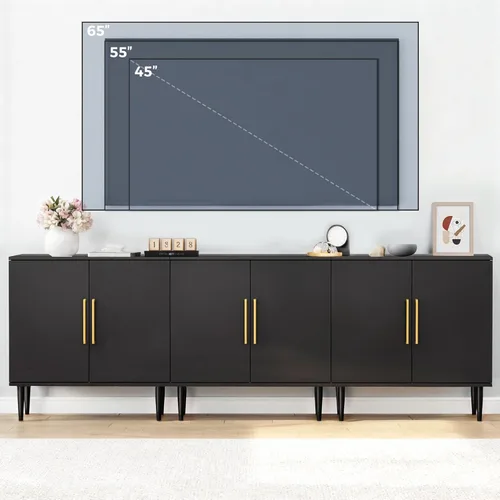 Miniatura 3 de Vrullu Gabinete de Almacenamiento Moderno, Gabinete de Buffet Independiente, Aparador Negro y Almacenamiento de Buffet, Muebles de Acento de Madera
