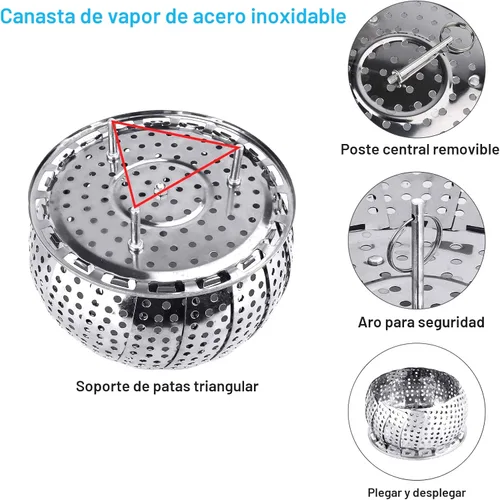 Miniatura 3 de Cesta de vapor para verduras, cesta plegable para vaporizar, inserto de cesta de vapor plegable de metal de acero inoxidable, para cocinar