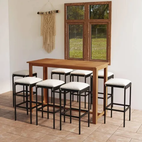 Miniatura 11 de Ensemble de Bar de Jardin 9 Pièces en Bois d'Acacia Massif Gris, Table Rectangulaire et 8 Tabourets avec Coussin Amovible Pour Terrasse, Jardin, Grey