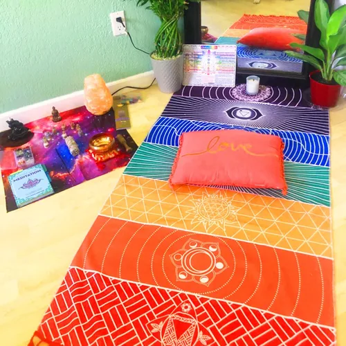 Miniatura 3 de Tapete de yoga para meditación de chakras, 2 piezas, protector solar, chal espiritual de reiki, chakras, decoración de pared, estilo bohemio