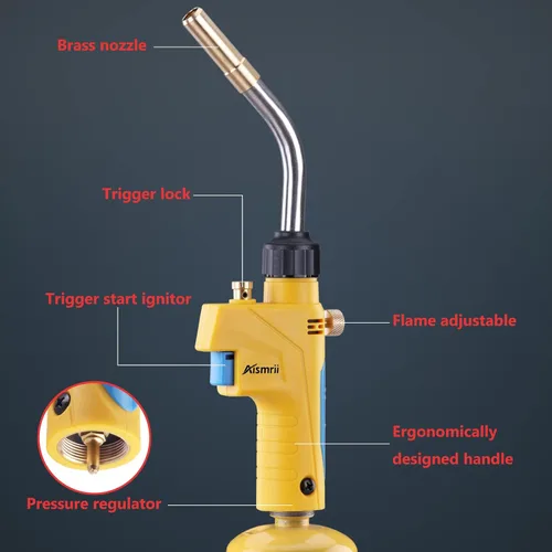 Miniatura 2 de Antorcha de Gas MAPP/MAP/PROPANO, Cabeza de Antorcha, Uso para Soldadura, Conexión de Tubo de Cobre, Temperatura Máxima 3600℉ (1300℃)