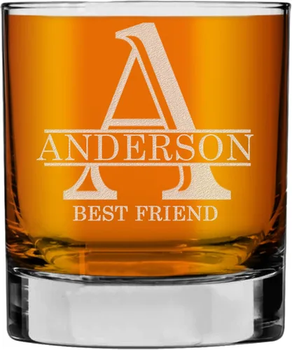 Miniatura 46 de Monograma grabado de cristal de whisky Rocks de 11 onzas (letra S), regalos de bourbon personalizados de la A-Z para hombres, día del padre, vidrio