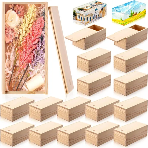 Miniatura 8 de Suzile 6 cajas de madera sin terminar con tapa deslizante, 7.87 x 3.94 x 3.15 pulgadas, caja de regalo pequeña de madera rectangular