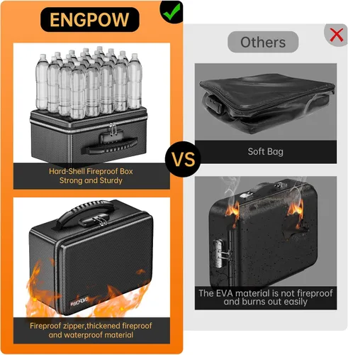 Miniatura 3 de ENGPOW Caja de dinero ignífuga, pequeña caja rígida ignífuga con cremallera y cerradura ignífugas, 6400 °F con aislamiento térmico resistente al