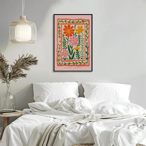 Miniatura 5 de Arte de pared de flores silvestres rosas, póster retro de mercado de flores, impresión botánica colorida de moda, arte popular, ilustración floral