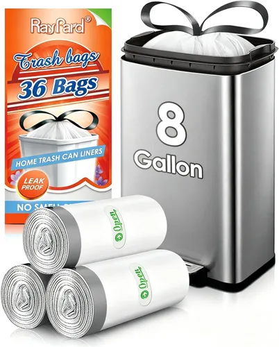 8 Gallon Drawstring Trash Bags, 36 Counts, Strong Plastic Garbage Bags, Medium Trash Can Bin Liners, Household Bags for Kitchen, Bathroom, Bedroom,