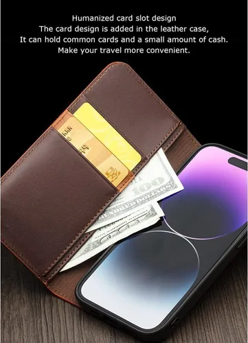 Miniatura 7 de COOVS Funda tipo cartera para iPhone 14/14 Plus/14 Pro/14 Pro Max, funda con cierre magnético de piel auténtica de alta calidad, con bloqueo RFID