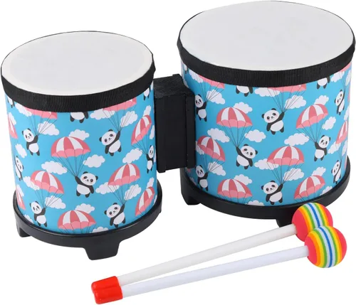 Juego de tambores tom de piso Bongo para niños: Instrumento musical de percusión para niños con 2 baquetas - Tambor de suelo Montessori para bebés