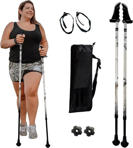 Miniatura 32 de York Nordic Bastones de senderismo motivadores grandes y altos para equilibrio y rehabilitación, 2 piezas, fuertes bloqueos de botón, patas de goma