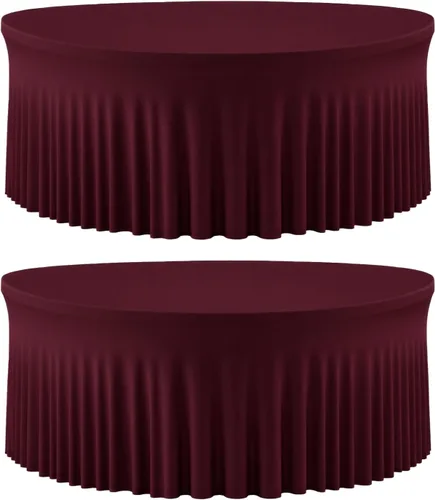 Miniatura 67 de 2 Pack White 72 inch Round Spandex Tablecloth, Washable Stretchy Fitted 6FT Round Tables,Elastic Edge with Skirt, Wrinkle-Free Table Cloths for