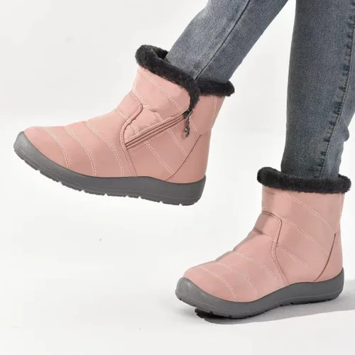Miniatura 6 de Cheval Botas de invierno con cremallera para mujer, botines cálidos con forro de piel, antideslizantes, impermeables, cómodas, botas de invierno