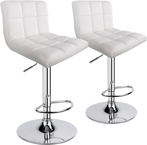 Miniatura 8 de Taburetes de bar de leopardo, moderno taburete giratorio ajustable de piel sintética con espalda, juego de 2 (blanco)