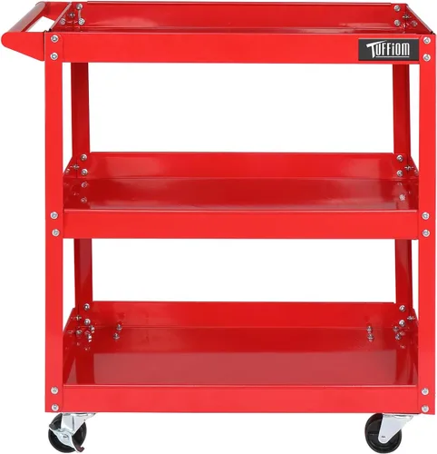 Miniatura 11 de TUFFIOM - Carrito de herramientas rodante de 2 niveles, carrito de servicio industrial con ruedas con 2 frenos, carrito utilitario de acero