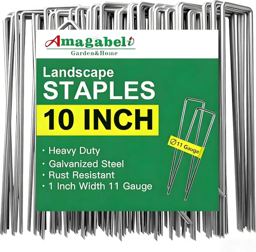 AMAGABELI GARDEN & HOME Paquete de 200 grapas galvanizadas de 10 pulgadas, grapas de jardín de calibre 11, grapas de paisajismo, resistentes en