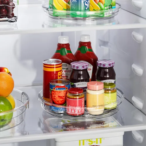 Miniatura 6 de LAMU Paquete de 4 Organizadores Lazy Susan de 10.6 pulgadas, Plataforma Giratoria Transparente Lazy Susan para Gabinete, Refrigerador, Superficie