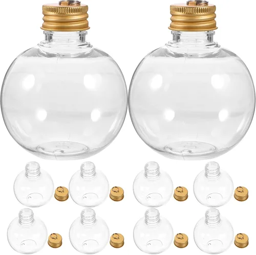 Milisten 10 bolas de bebida de Navidad, botellas de jugo, bolas de adorno transparentes, adornos de árbol de alcohol rellenables de Navidad, Dorado