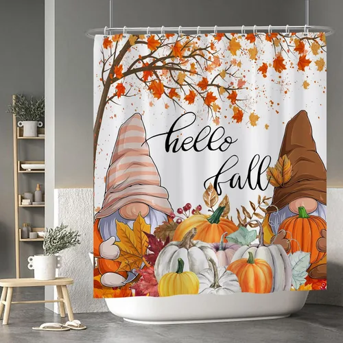 Miniatura 52 de Cortina de ducha de fantasma y gato negro para niños, 36 x 72 pulgadas, espeluznante y bonita, cortina de baño de Halloween con 6 ganchos, cortina