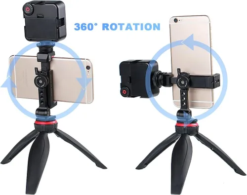 Miniatura 6 de Soporte de trípode de metal para teléfono con zapata fría giratoria para soporte de micrófono, compatible con iPhone y Android, adaptador de trípode