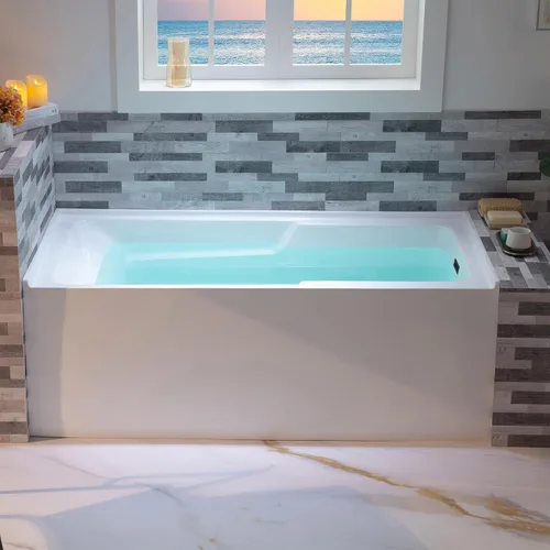 Miniatura 4 de WOODBRIDGE Bañera rectangular de acrílico de 60 pulgadas en blanco con drenaje derecho, desagüe desplegable negro mate incluido BA6030R Mate negro