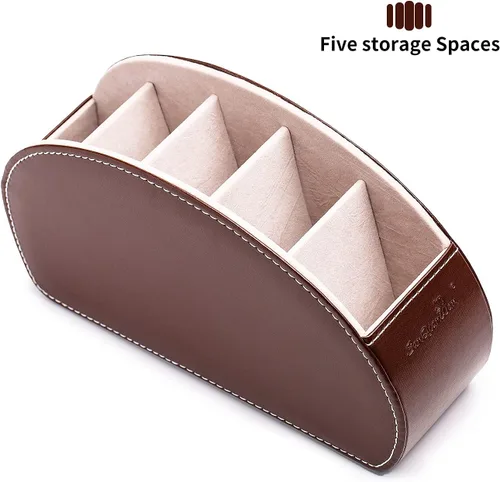 Miniatura 4 de Soporte para control remoto, caja organizadora de piel sintética con 5 compartimentos para mesa, cama, oficina, almacenamiento remoto, accesorios
