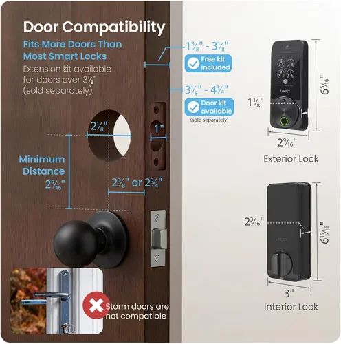 Miniatura 9 de Lockly Visage Zeno Series Smart Lock, Cerradura inteligente con reconocimiento facial y entrada sin llave por huellas dactilares, cerrojo Negro mate