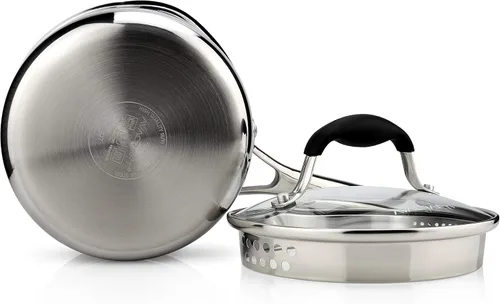 Miniatura 7 de AVACRAFT Cacerola de acero inoxidable de tres capas con tapa coladora de vidrio, dos picos vertedores laterales, mango ergonómico, cacerola