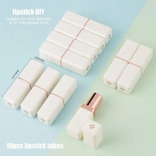 Miniatura 2 de Allwon 10 tubos de lápiz labial vacíos blancos DIY contenedor de bálsamo labial (tubo cuadrado), Blanco, Tubo cuadrado blanco